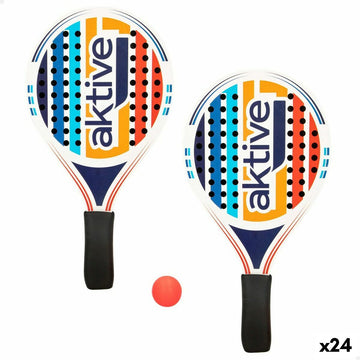 Palas de Playa con Pelota Aktive Madera 19,5 x 38 cm (24 Unidades)