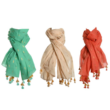 Pañuelo Home ESPRIT Verde Beige Coral (3 Unidades)