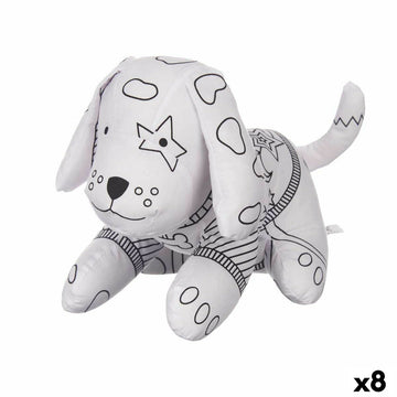 Peluche para Colorear Pincello Blanco Negro Tela 13 x 14 x 20 cm Perro (8 Unidades)
