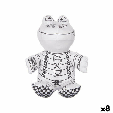 Peluche para Colorear Pincello Blanco Negro Tela 16 x 18 x 13 cm Rana (8 Unidades)