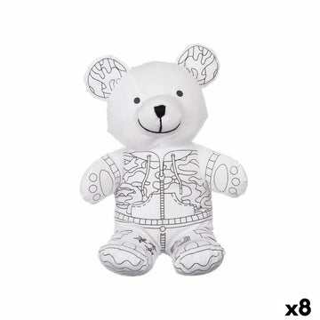 Peluche para Colorear Pincello Blanco Negro Tela 17 x 21 x 12 cm Oso (8 Unidades)